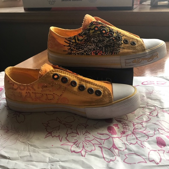 Ed Hardy Yellow/Orange Women Canvas Sneakers - Picture 13 of 14